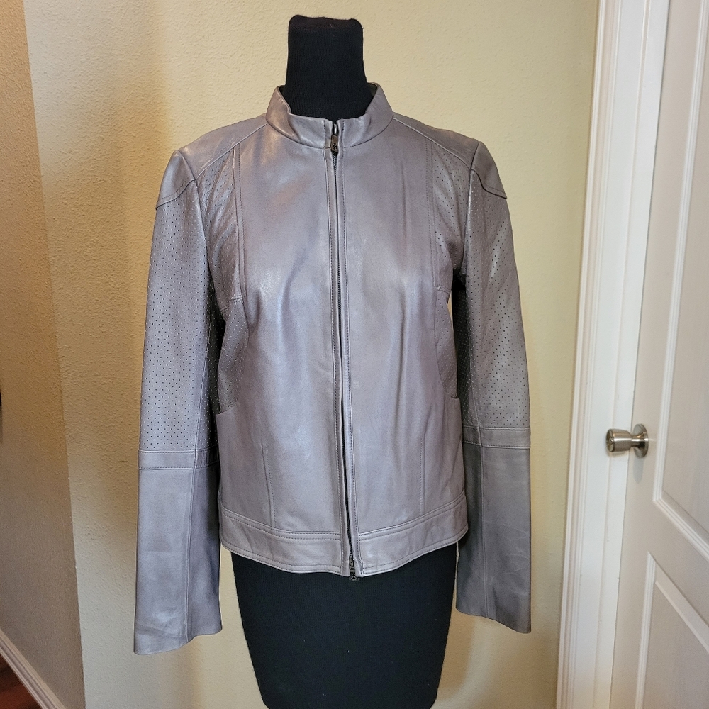 Tory Burch grey leather jacket